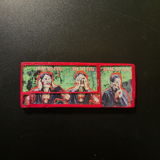 Small glass mosaic magnet "Three wise zombies"