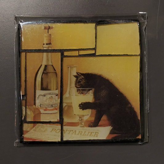 Glass mosaic magnet  "Cat drinking absinthe"