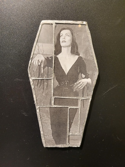 Coffin Glass mosaic magnet  "Vampira in a forest"