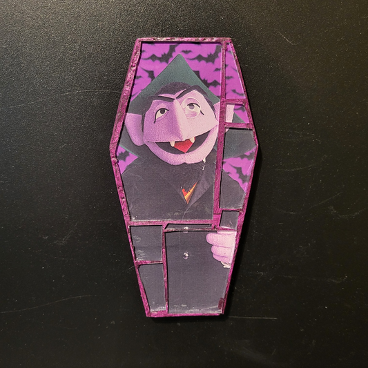 Coffin glass mosaic magnet  "Count von Count"