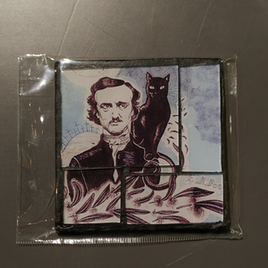 Glass mosaic magnet  "Edgar Allan Poe with black cat"