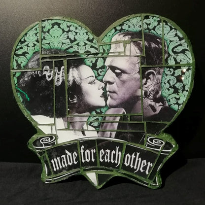 Mosaico de pared corazón de Frankenstein "Made for Each Other"
