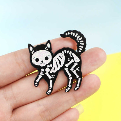 Cat Skeleton Pin Badge