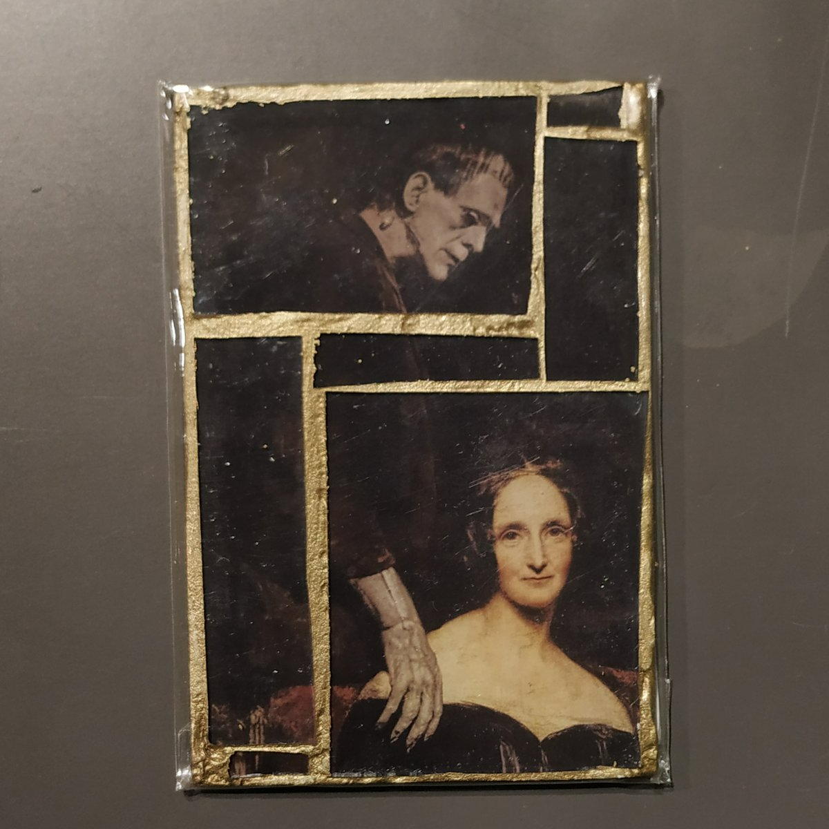 Glass mosaic magnet  "Frankenstein and Mary Shelley"